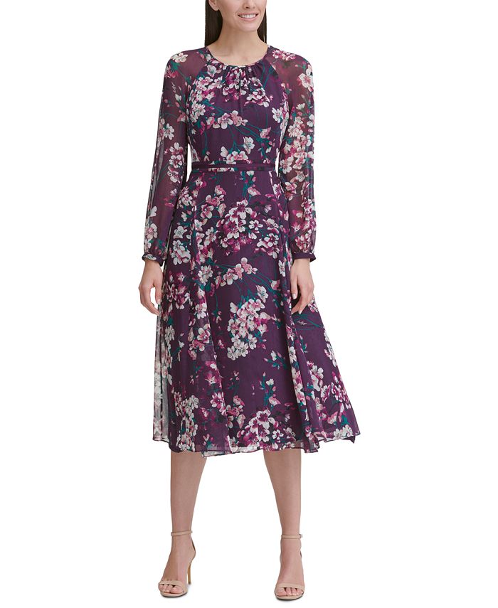 Tommy hilfiger corsage print chiffon midi dress clearance