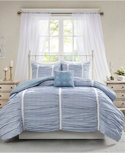 Madison Park Ana Full Queen 4 Pc Ruched Cotton Duvet Cover Set