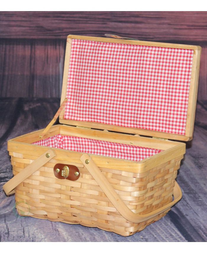 Vintiquewise Picnic Basket Gingham Lined with Folding Handles - Macy's