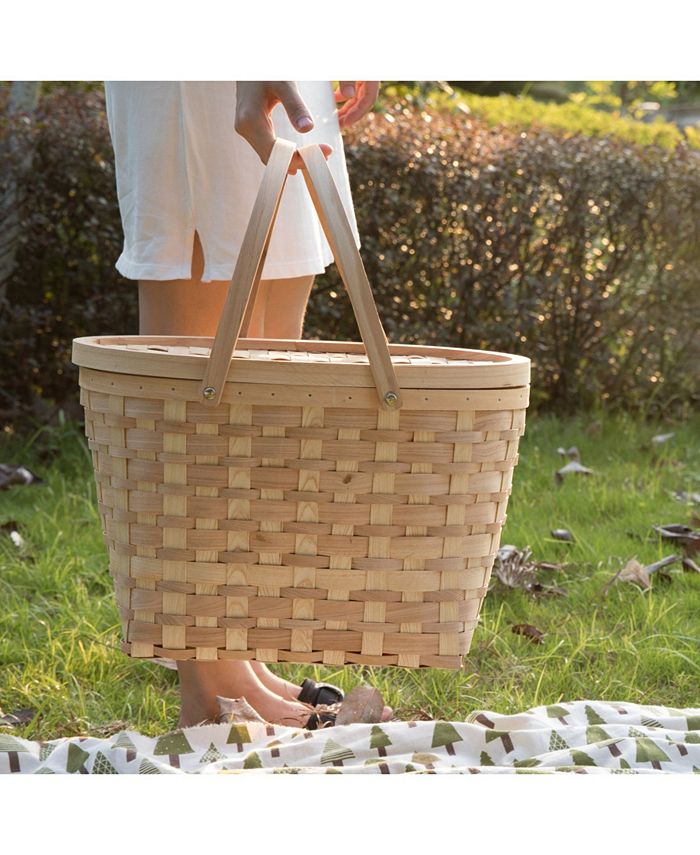 Vintiquewise Chip Picnic Basket with Cover and Drop Down Handles, Extra
