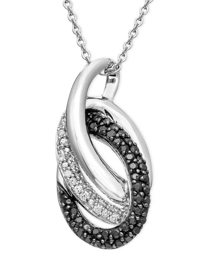 Macy's Sterling Silver Necklace, Black and White Diamond Double Oval