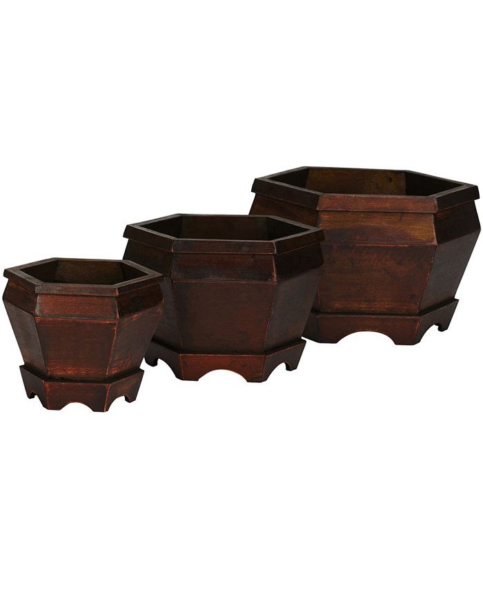 Nearly Natural - Wooden Hexagon Decorative Planter - Set of 3