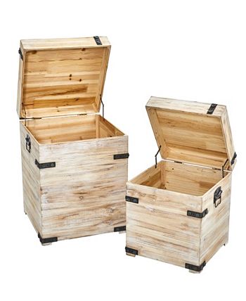 Nearly Natural - Decorative White Wash Storage Boxes-Trunks with Metal Detail - Set of 2