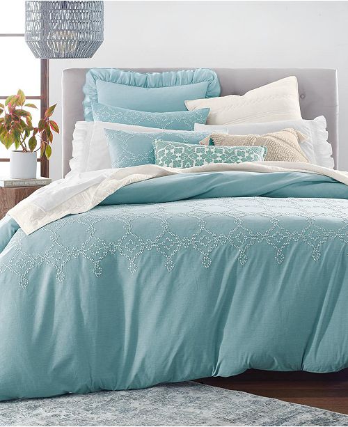 Lucky Brand Cotton Reversible 2 Pc Tile Seed Stitch Twin Duvet