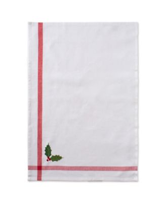 Stripe Holly Mistletoe Holiday embroidered Dishtowel Set