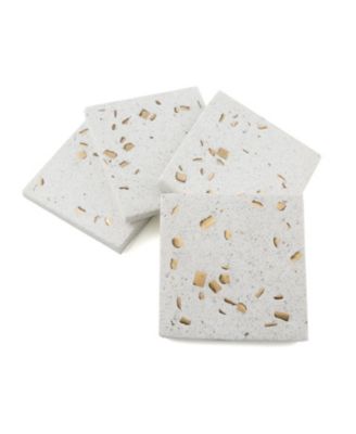 Thirstystone - White Terrazzo Coasters w/ Gold Brass