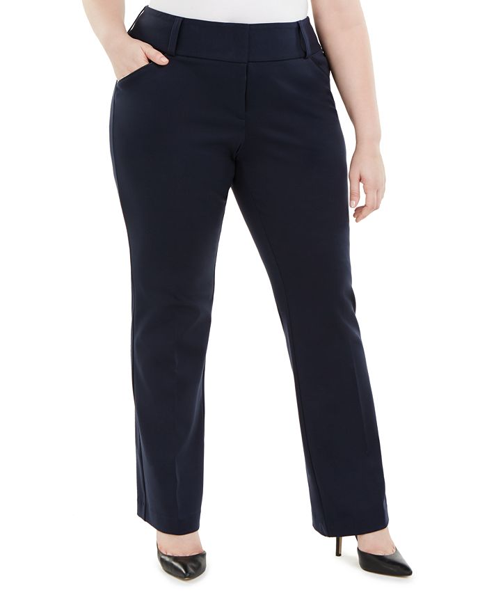 Alfani Plus Size Tummy-Control Faux-Leather Trim Trousers, Created for  Macy's - Macy's