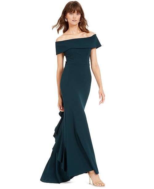 Betsy & Adam Women's Petite Off-The-Shoulder Gown Green Size 4P