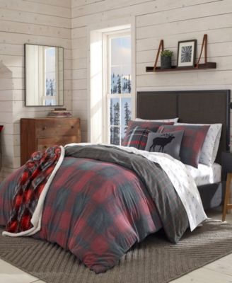 Eddie Bauer - Cattle River Plaid Red Duvet Cover Set, Full/Queen