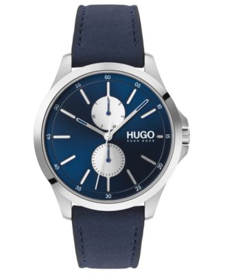 HUGO Men s Jump Blue Leather Strap Watch 40mm Macy s