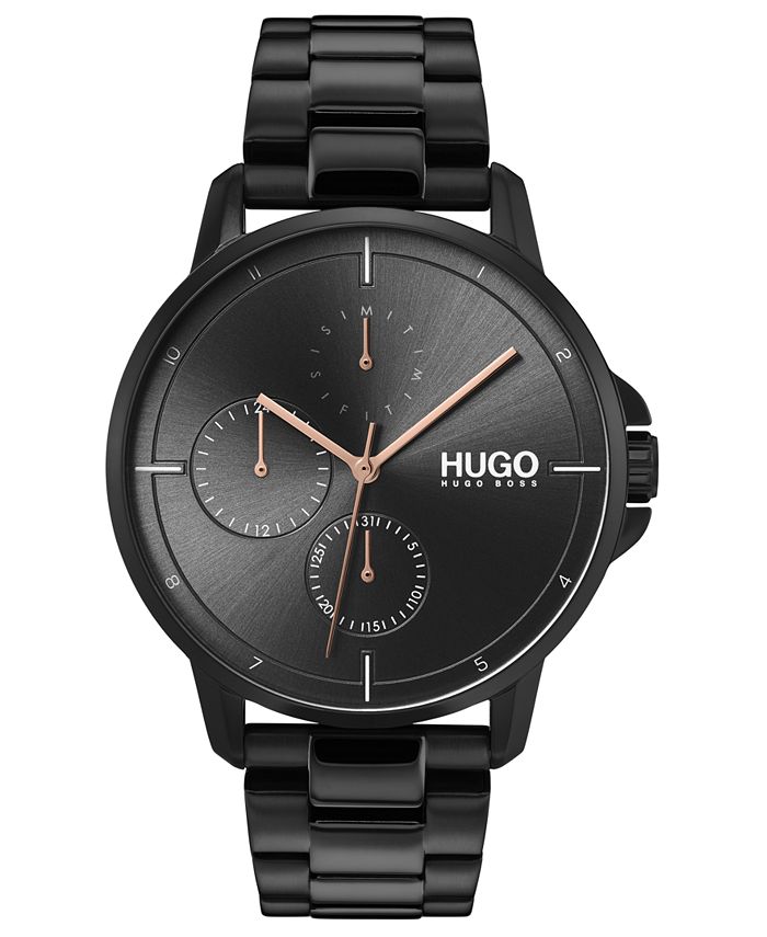 HUGO Men's #Focus Black Stainless Steel Bracelet Watch 42mm & Reviews ...