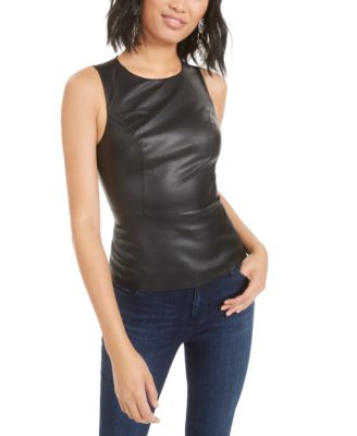 Bar III Faux-Leather Peplum Top, Created For Macy's - Macy's