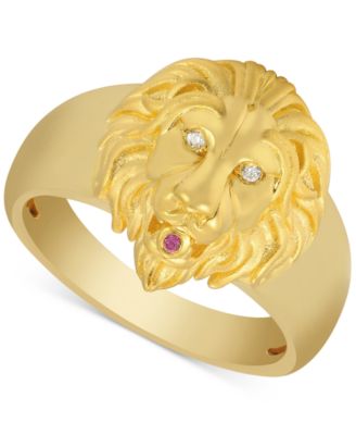 Macy's - Men's Diamond Accent & Ruby Accent Lion Ring in 14k Gold Over Sterling Silver