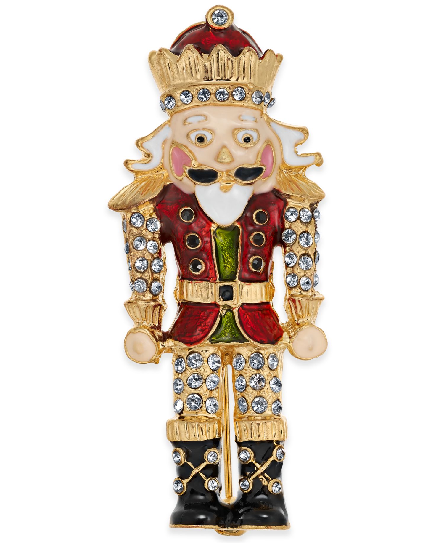Gold-Tone Crystal Nutcracker Pin
