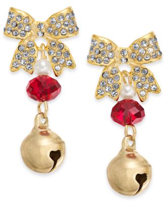 Charter Club - Gold-Tone Pav&eacute; Bow & Bell Drop Earrings