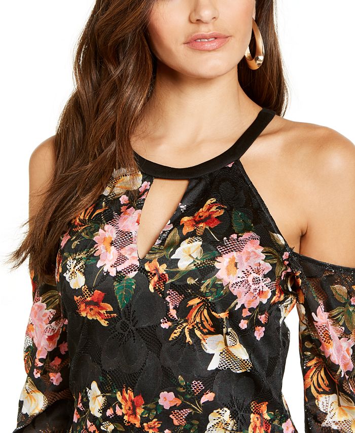 GUESS Cold-Shoulder Lace Bodycon Dress - Macy's