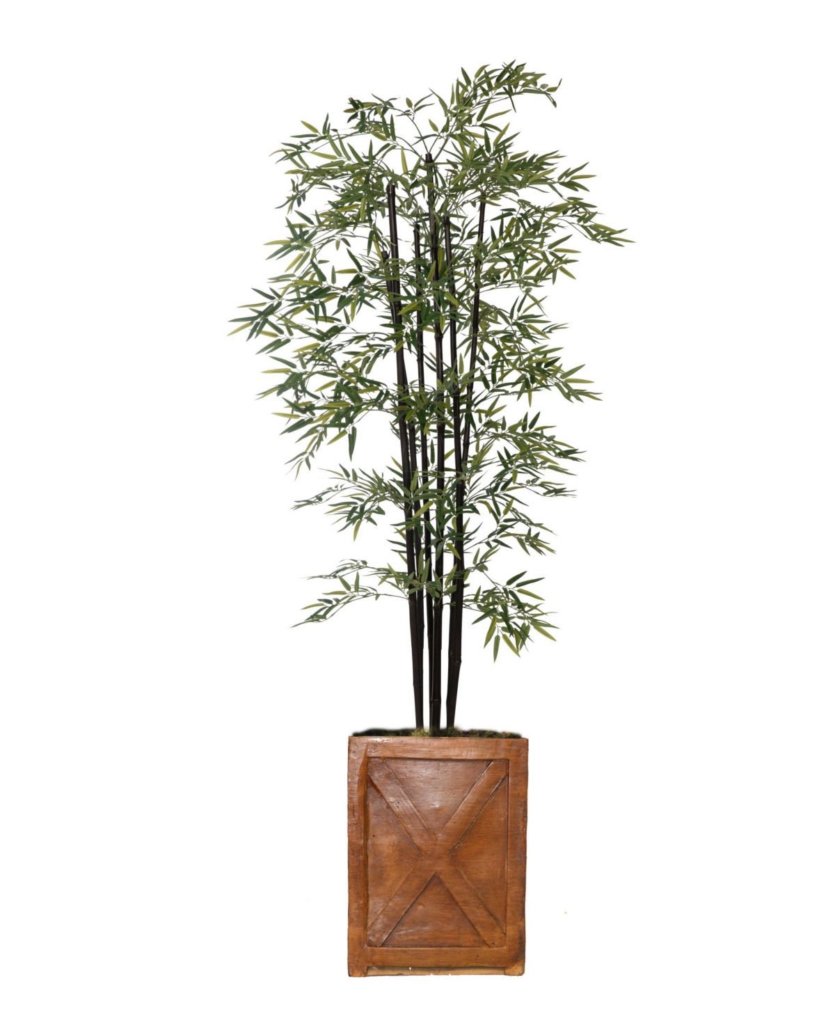 81" Tall Bamboo Tree With Decorative Black Poles and Fiberstone Planter - Green