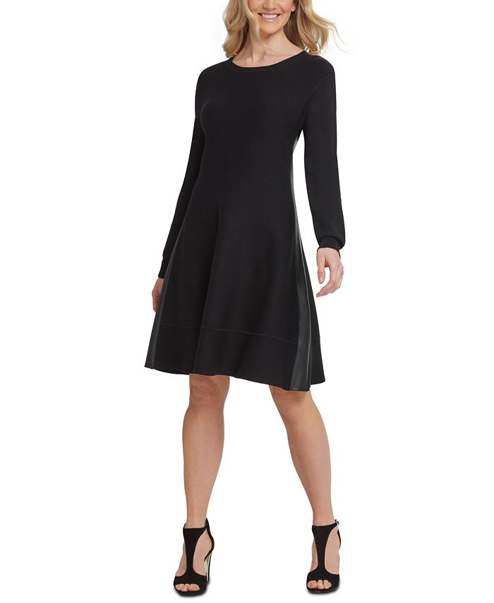DKNY Faux-Leather-Trim Sweater Dress & Reviews - Dresses - Women - Macy's