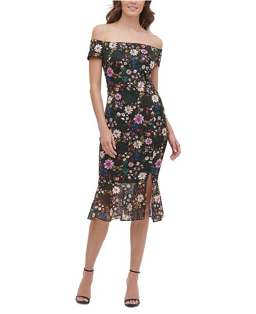 Guess Off The Shoulder Lace Midi Dress Reviews Women