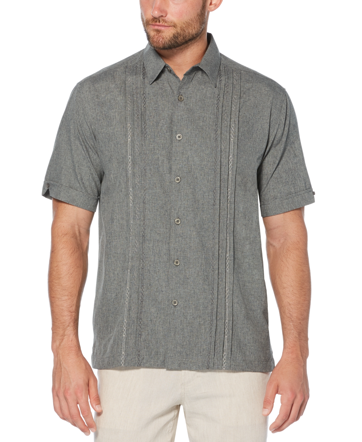 Men's Big & Tall Pintuck Embroidered Chambray Shirt - Steeple Gray