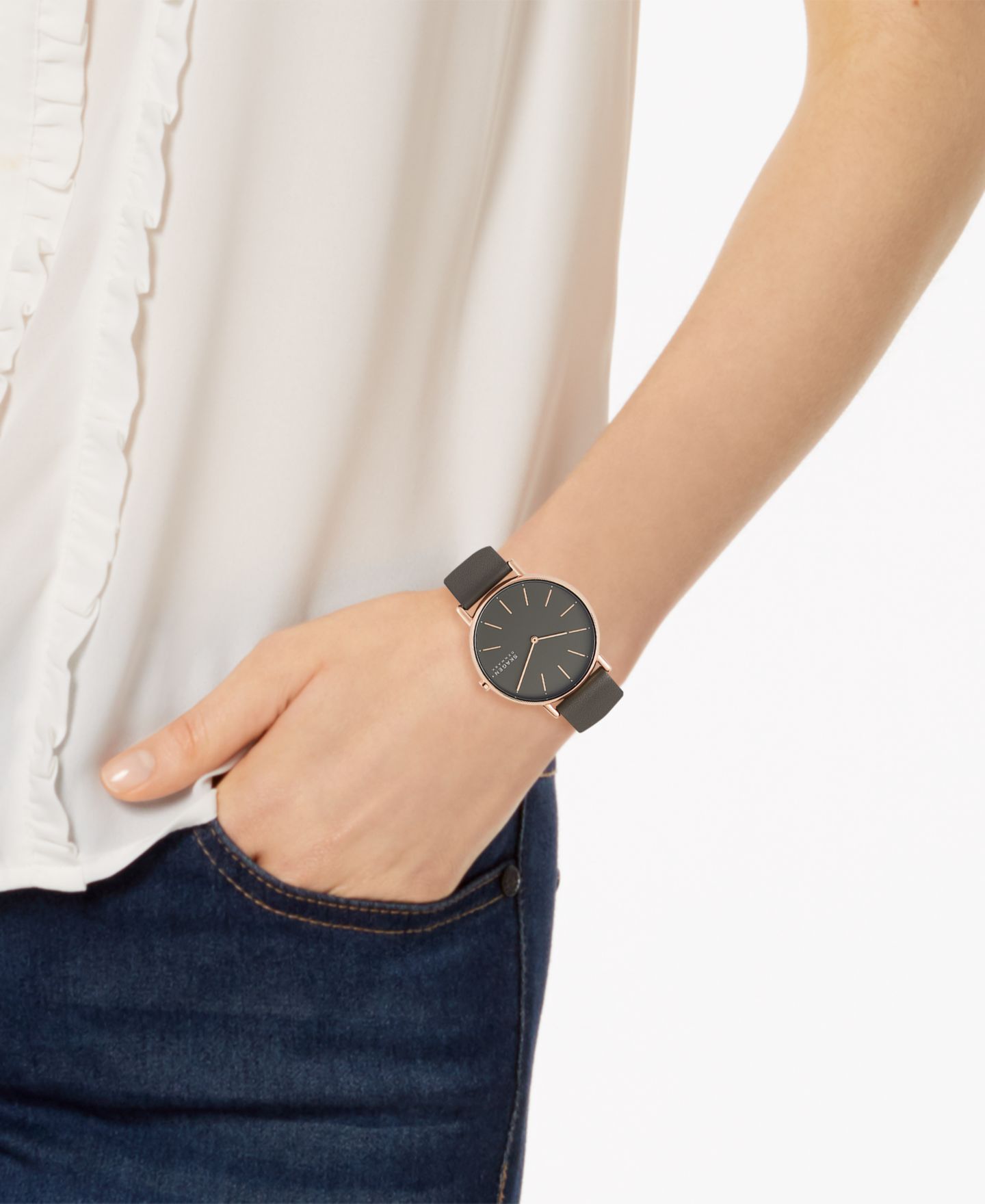 Женские часы Skagen Signatur Charcoal Leather Strap Watch 38mm — фото 2