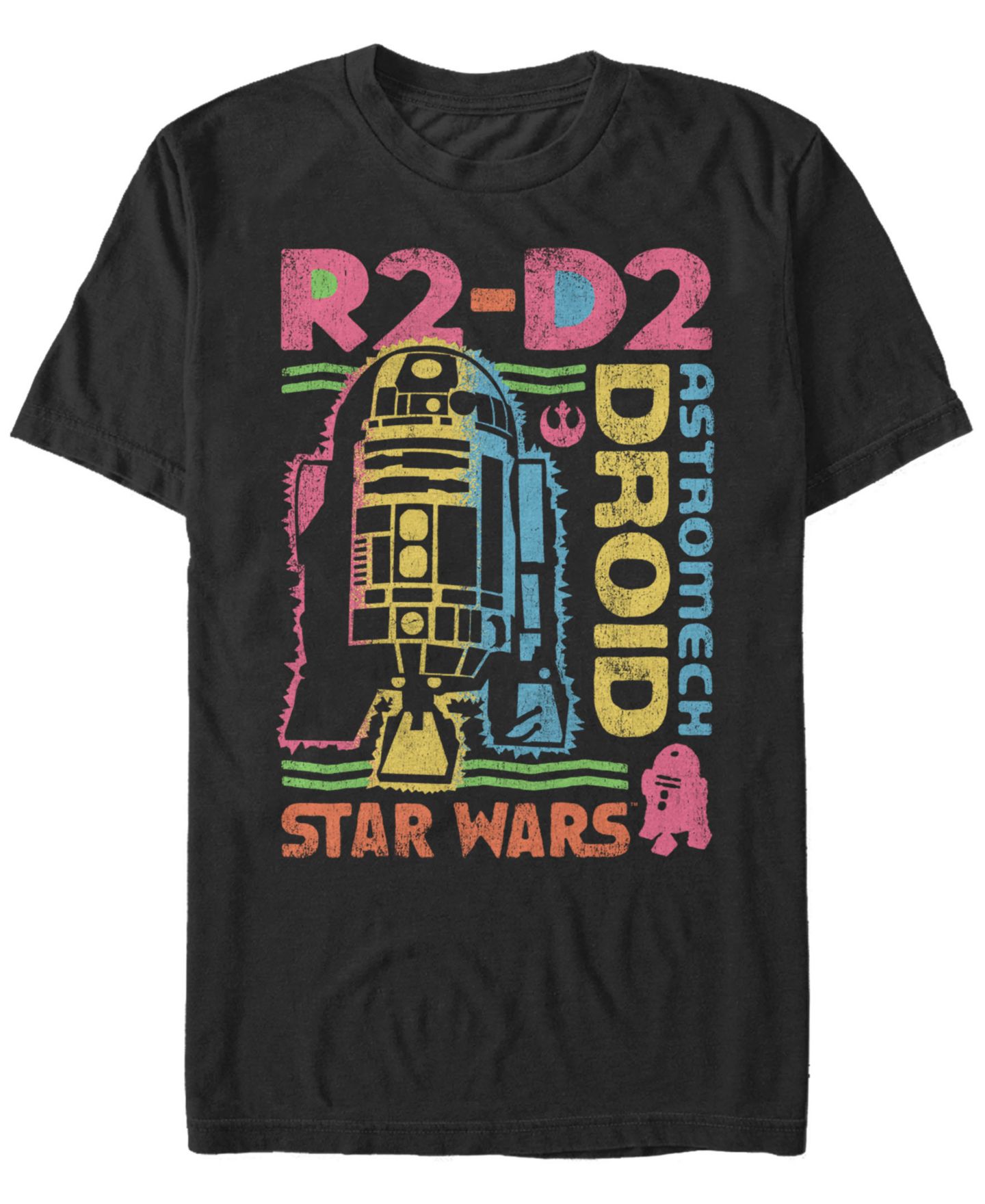 Мужская футболка Fifth Sun Star Wars Classic Rainbow Retro R2-D2 Astromech Droid Short Sleeve, цвет: Чёрный — фото 1