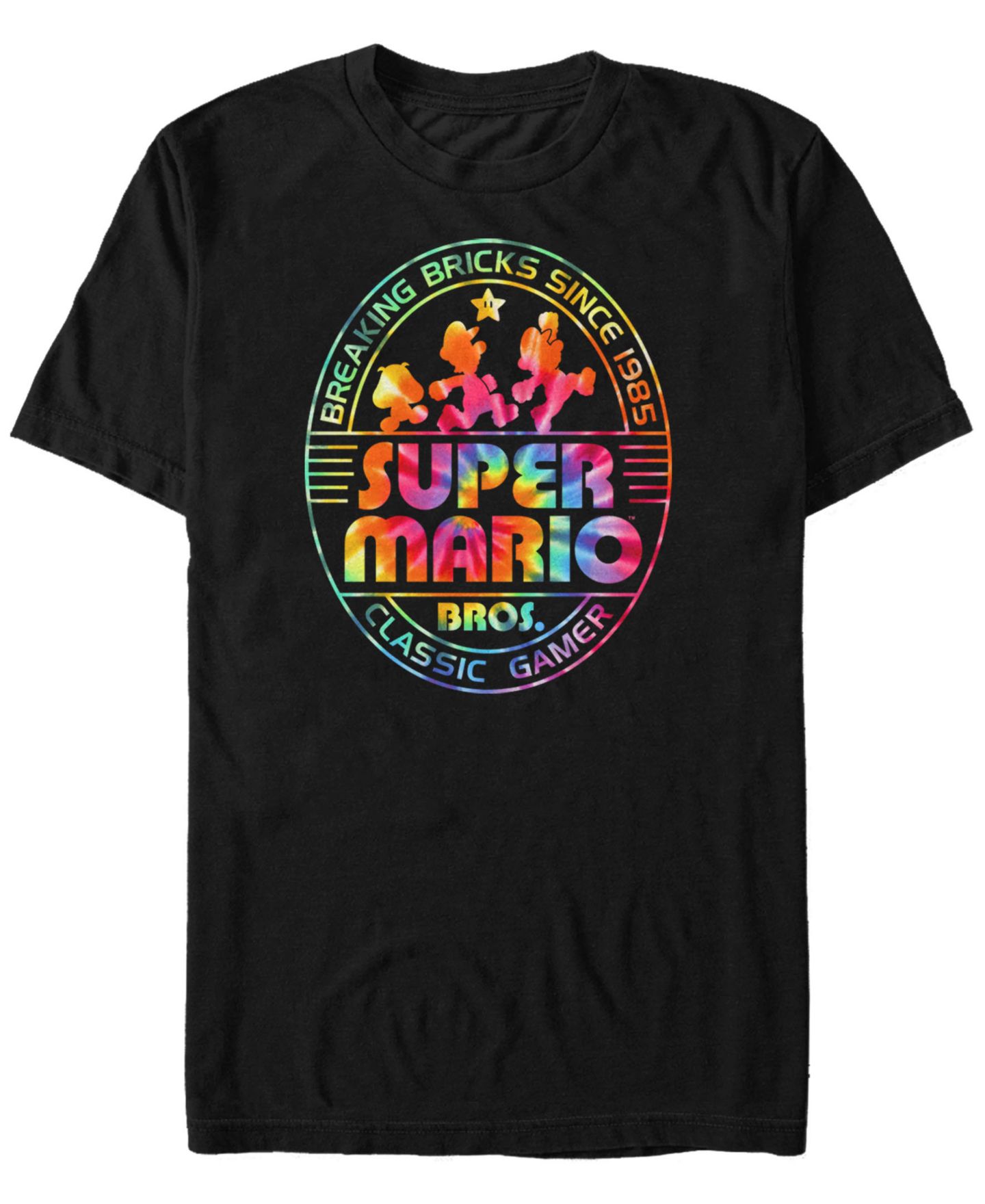 Мужская футболка Fifth Sun Nintendo Super Mario Rainbow Tie-Dye Breaking Bricks Short Sleeve, цвет: Чёрный — фото 1