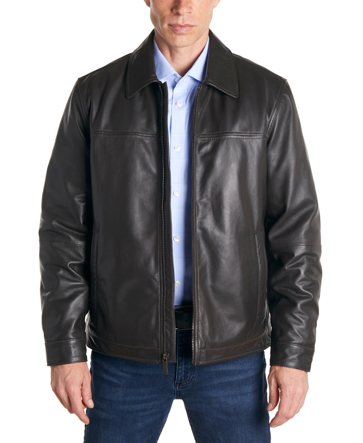 Perry Ellis Men's Classic Leather Jacket - Brown | Smart Closet