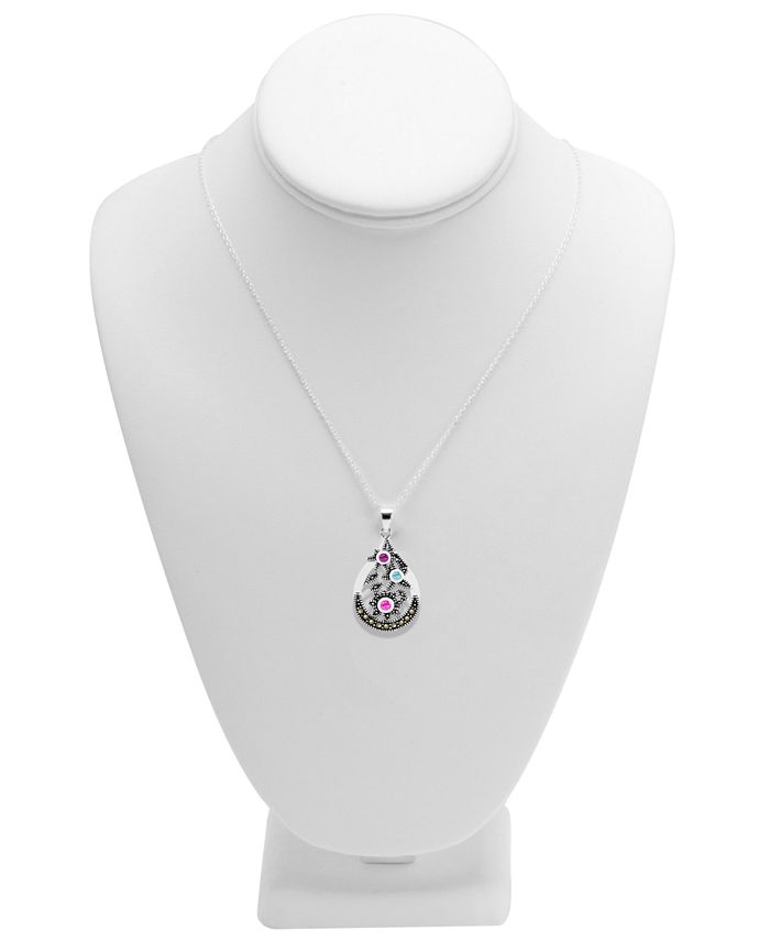 Macy's - Genuine Swarovski Marcasite & Multicolor Crystal Openwork 18" Pendant Necklace in Fine Silver-Plate