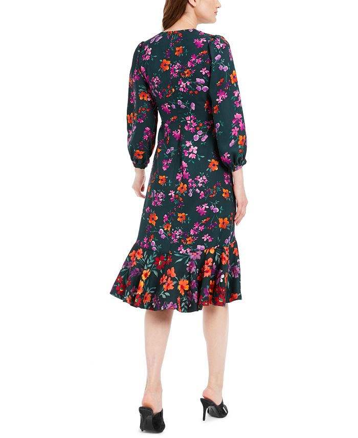 Calvin Klein Floral-Print Flounce Wrap Dress - Macy's