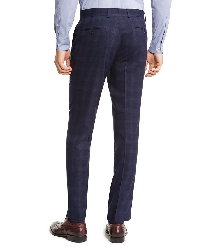 Perry Ellis Men's Slim-Fit Stretch Bright Navy Blue Plaid Suit - Macy's