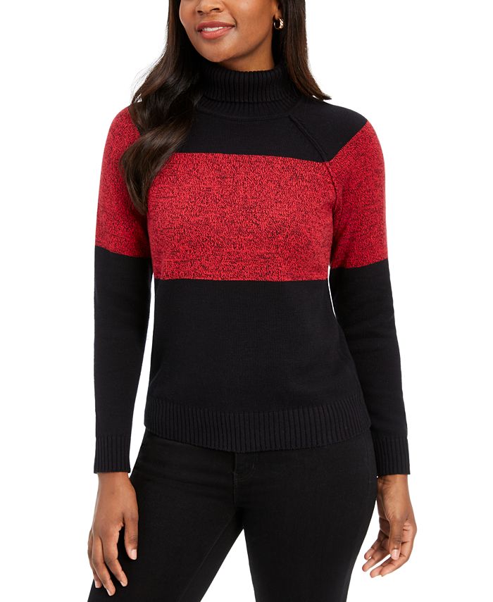 Karen Scott Petite Colorblock Cotton Turtleneck Sweater, Created for ...