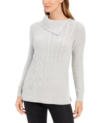 Charter Club Patchwork-Stitch Asymmetrical-Collar Sweater, Created for ...