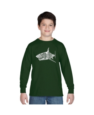 La Pop Art Boy's Word Art Long Sleeve T-Shirt - Species of Shark