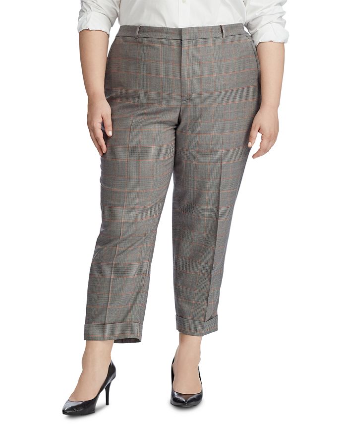 Lauren Ralph Lauren Plus Size Glen-Plaid-Print Stright Pants - Macy's