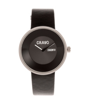 image of Crayo Unisex Button Black Genuine Leather Strap Watch 40mm