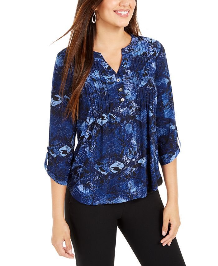 NY Collection Petite Pleated Floral Blouse - Macy's