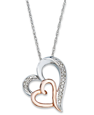 heart necklace double pendant diamond rose gold silver sterling jewelry 14k ct necklaces macy