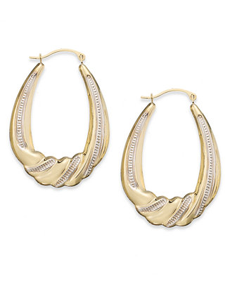 Macy's 10k Gold Earrings, Oval Bead Drape Hoop Earrings - Macy's