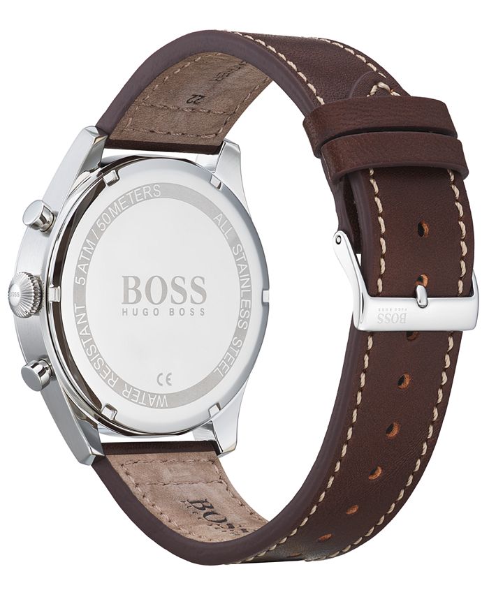 BOSS - Men's Chronograph Pioneer Brown Leather Strap Watch 44mm