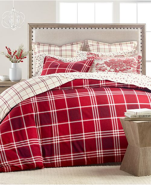 Ticking Plaid Flannel Twin Duvet Cover Created For Macy S