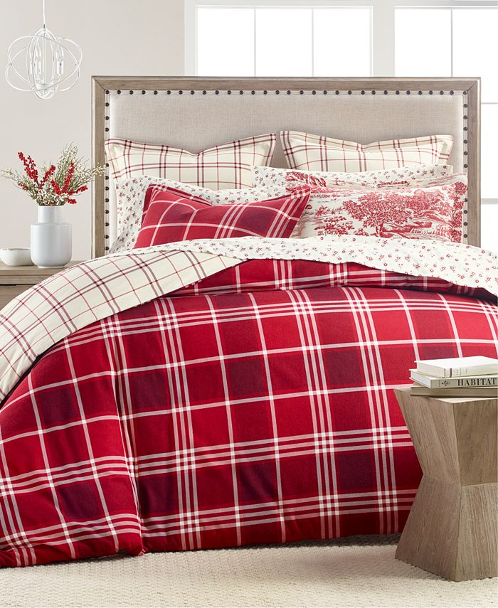Ticking Plaid Flannel King Duvet Cover, Red Plaid Flannel Duvet Cover King
