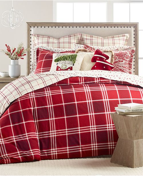 Martha Stewart Collection Ticking Plaid Flannel Bedding Collection