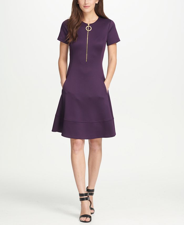 DKNY Short Sleeve Zipper Fit Flare Dress & Reviews - Dresses - Women ...