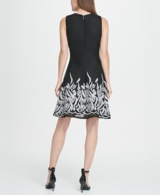 dkny border mesh fit flare dress