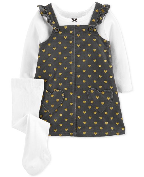 Carter S Baby Girls 3 Pc Bow T Shirt Heart Print Jumper Footed