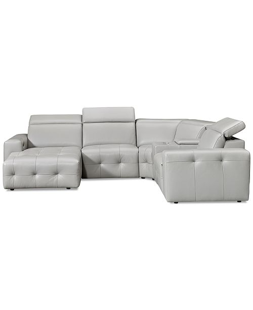 Furniture Haigan 5Pc. Leather Chaise Sectional Sofa with 2 Power