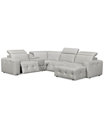 Furniture - Haigan 5-Pc. Leather Chaise Sectional Sofa with 2 Power Recliners