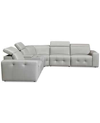 Furniture - Haigan 6-Pc. Leather "L" Shape Sectional Sofa with 2 Power Recliners