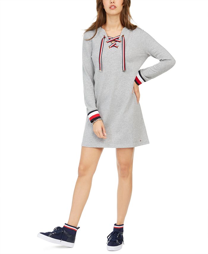 Tommy Hilfiger Lace-Up Hoodie Sweatshirt Dress, Created for Macy's - Macy's